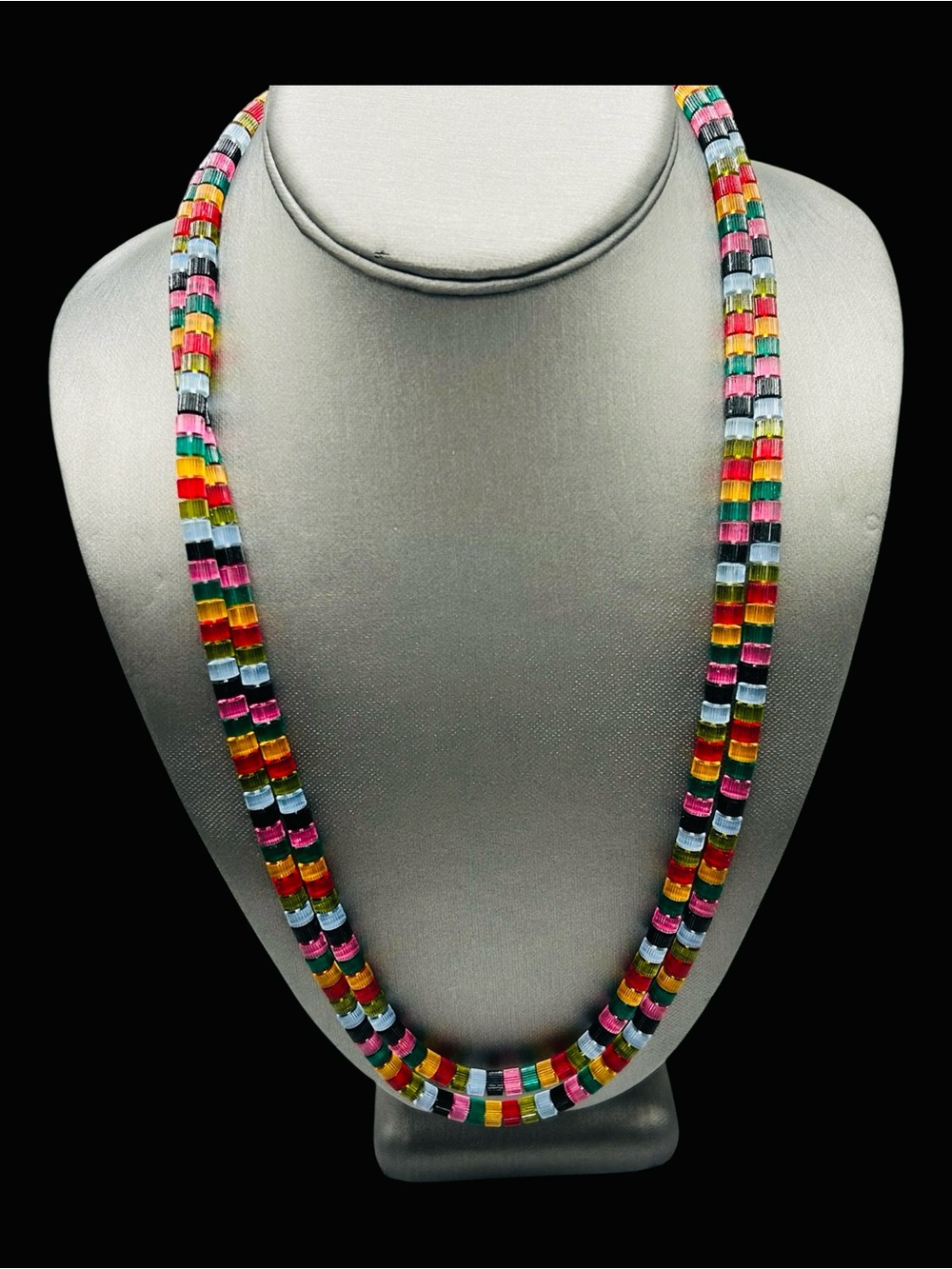 Vintage Les Bernard Swaroski Crystal Ribbed Bead Necklace Rare